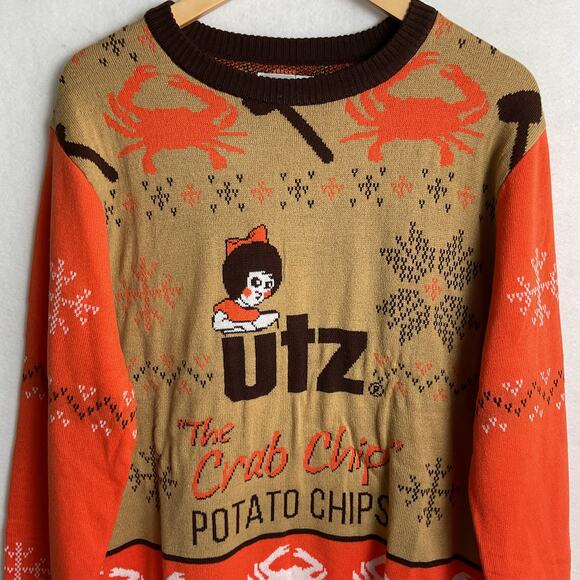 Route One Apparel Maryland Utz Crab Chips Christmas Sweater Medium NWT - Picture 3 of 11